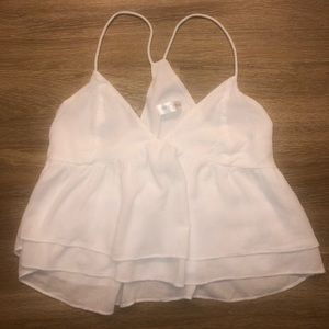 Cropped White Flowy Racerback Tank Top